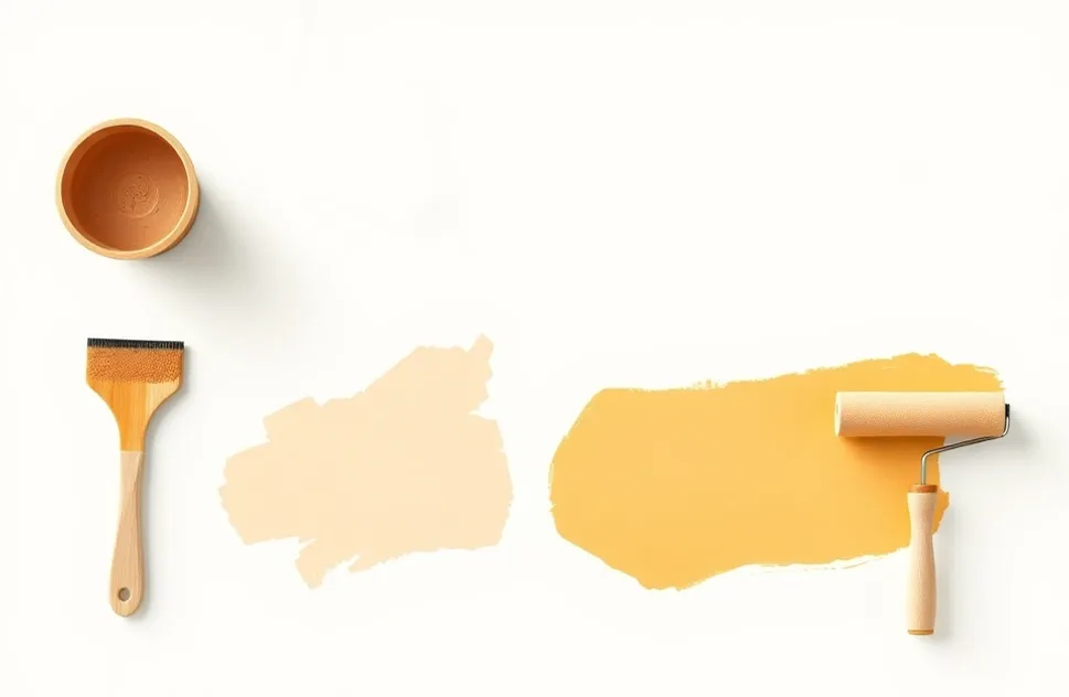 Outils de peinture disposés dans l'ordre des étapes du chantier